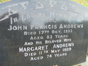 Margaret Andrews (nee Semple) headstone. 