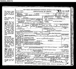 Death Certificate of Enos Carpenter