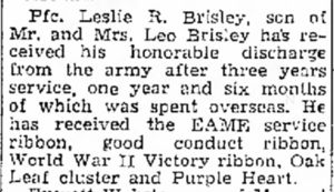 Pfc. Leslie Brisley WWII Service