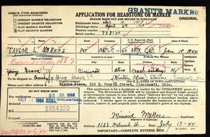 McNees, Application for Headstone or Marker