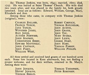 Thomas Jenkins & Ann Spaulding, ''Genealogy of the Jenkins Family of Maryland'', p. 14