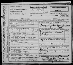 Alice Dalton Foster Death Certificate