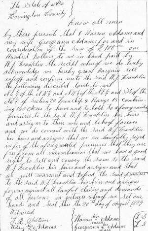 1889 Covington County, AL Land Deed