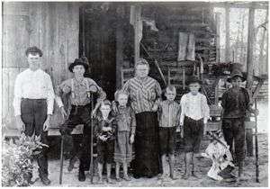 Some of the Peters family - taken about 1900.  Left to right- Joe, Charlie, Wesley, Irene, Grandma Minnie (Elmina), Elam, Dave, and Marion