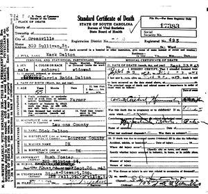 Mack Dalton Death Certificate