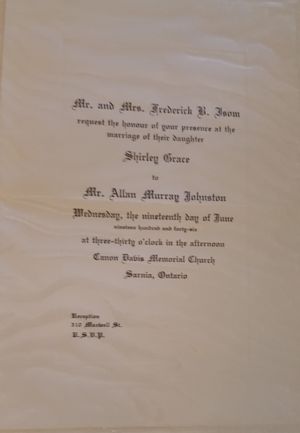 Allan Johnston and Shirley Isom wedding invitation