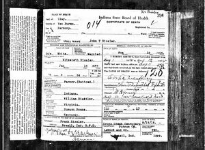 Indiana, U.S., Death Certificates, 1899-2011 for William Risstler