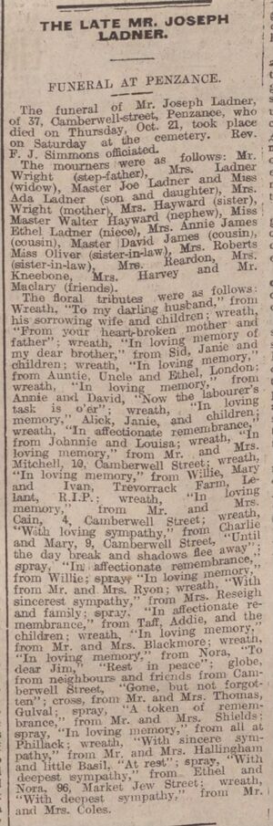 The Cornishman. 1926. Memorials. 27 October