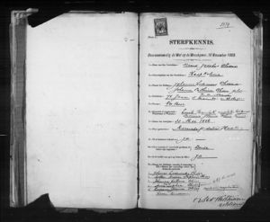Death Notice Barend Jacobus Olivier : 1886-05-30