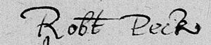 Signature of Robert Peck, 1617