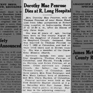 Obituary for Dorothy Mae Penrose (Aged 42) 3 Apr 1947  Nashville, Indiana  Debbie Ferguson Debbie Ferguson Originally shared this article on 02 jul 2021 from Newspapers.com