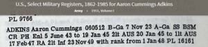1951 US Military Register for Aaron Cummings Adkins