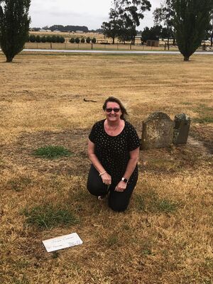 4th Great Granddaughter visiting memorial for John Coates in 2020