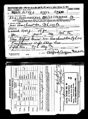 Alfred Greer registration card.