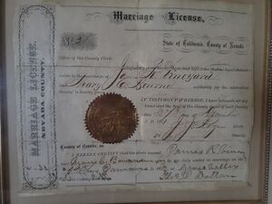 Marriage Certificate of James Russell Vineyard and Mary Catherine Bourne 