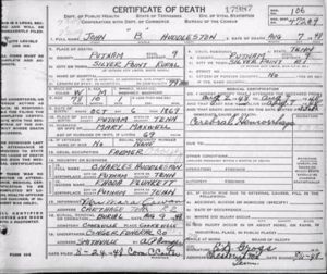John Huddleston Death Certificate