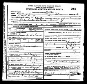 Death Certificate for Dula Hudgins Dotson