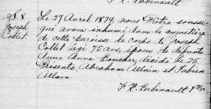 Burial Record of Joseph Collet