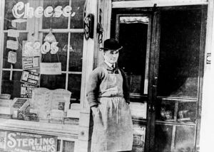 James H. Baker in front of his shop in Lawrenceville, PA