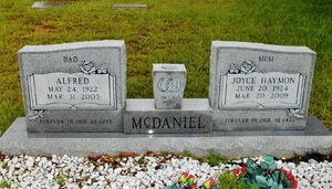Joyce (Haymon) McDaniel and her Husband Alfred McDaniel Headstone 