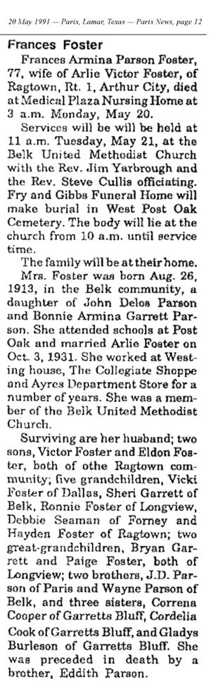 Frances Parson Foster Obituary