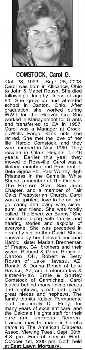 Obituary for Carol G Comstock