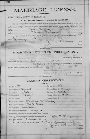 John B. Hodge and Fannie Collinsworth Marriage Record