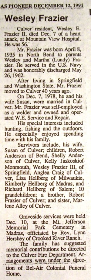Wesley Frazier Obituary