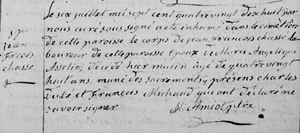 Burial record of Jean François  Chassé