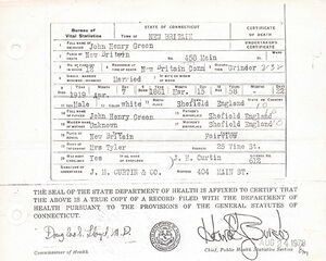 John Henry Green - Death Certificate