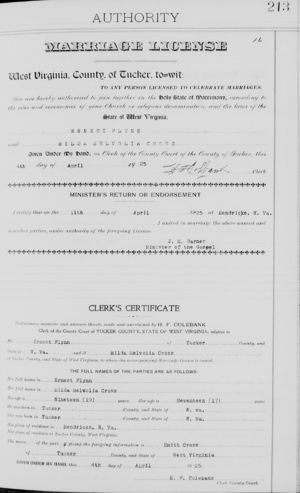 Ernest Flynn and Milda Melvoloa Cross marriage certificate