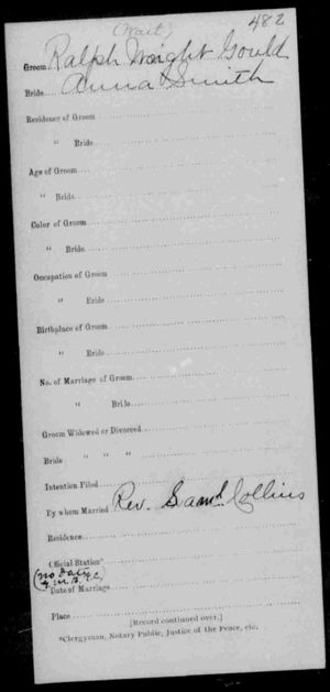 Ralph W. Gould, Anna Smith - Marriage Record