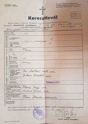 Baptism certificate of Ilona Kiss, 1861