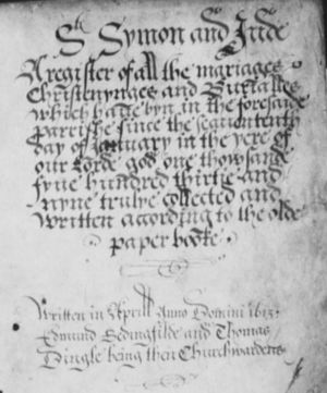 Title page for the Register of St Symon and Jude, Norwich
