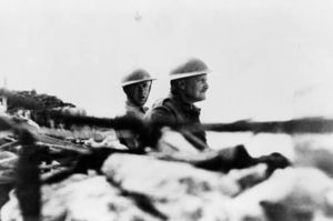 Bernard Cyril Freyberg (right) and his aide-de-camp, Jack Griffiths, during the battle for Crete