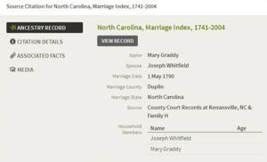Joseph Whitfield and Mary Graddy - Marriage Index