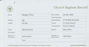 Baptism Record for Margaret Shine