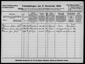Louise Sofie Hansen Household, 1925 Denmark Census