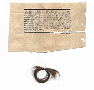 Obituary with lock of hair