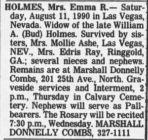Emma R Holmes newspaper obituary