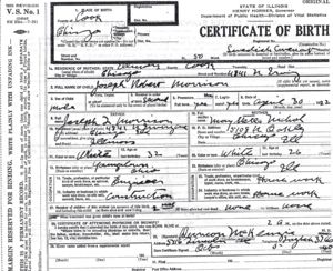Birth Certificate for Joseph Robert Morrison