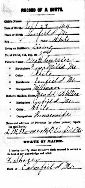 Florence M. Currier birth record