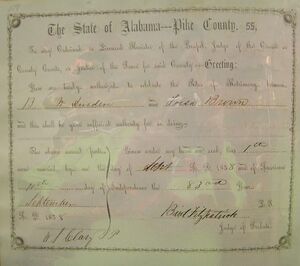 Beverly W Durden and  Augusta Louisa Brown marriage certificate