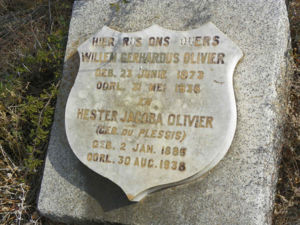 Headstone of Willem Gerhardus and Hester Jacoba (du Plessis) Olivier