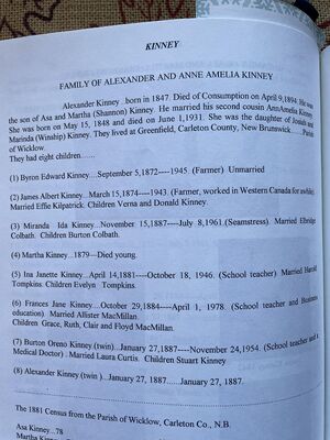 Alexander Kinney Family Record