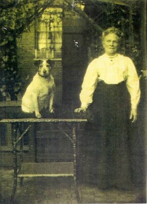Mary Ann Reeves (born Brazier) with her pet dog