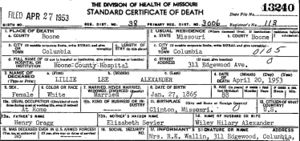 Lillie Lee Gragg Death Certificate
