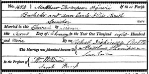 Matthew Pearson 1780-1849 Thompson & Ann 1780-1868 Earle Marriage Registration