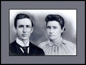 Edd and Katy Hunt, young couple, from their wedding portrait