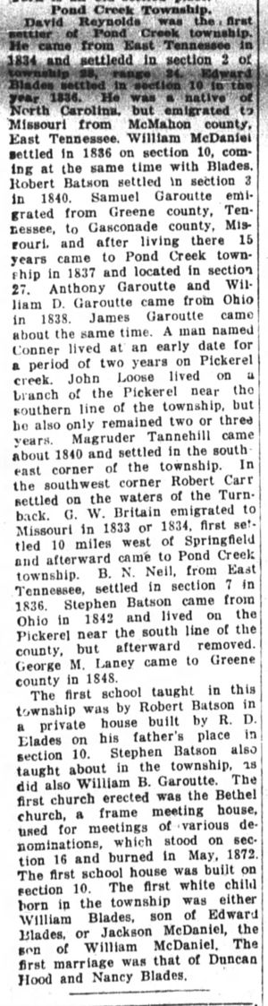 Pond Creek Twp., Greene Co., MO History